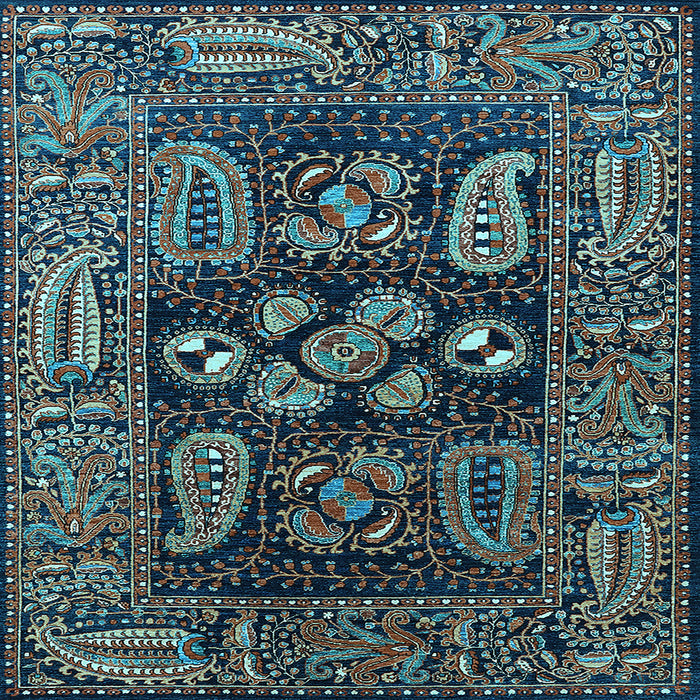 Square Machine Washable Oriental Light Blue Industrial Rug, wshurb1148lblu