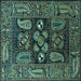 Square Oriental Turquoise Industrial Rug, urb1148turq