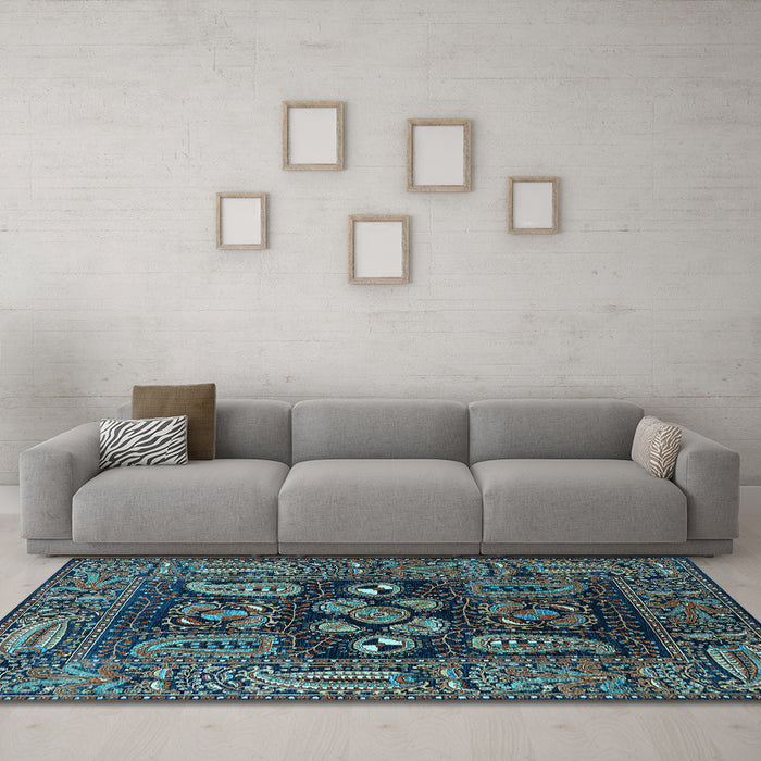 Machine Washable Oriental Light Blue Industrial Rug in a Living Room, wshurb1148lblu