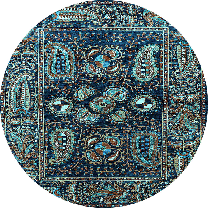 Round Machine Washable Oriental Light Blue Industrial Rug, wshurb1148lblu
