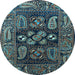 Round Machine Washable Oriental Light Blue Industrial Rug, wshurb1148lblu