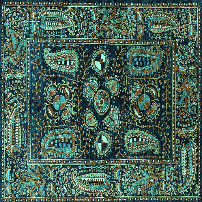 Square Machine Washable Oriental Turquoise Industrial Area Rugs, wshurb1148turq