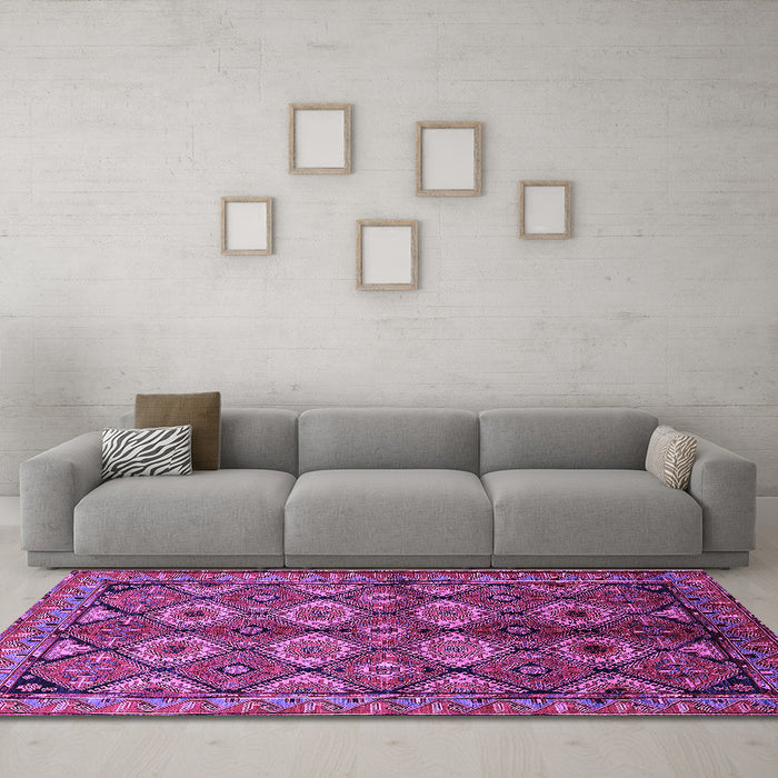 Machine Washable Oriental Purple Industrial Area Rugs in a Living Room, wshurb1149pur