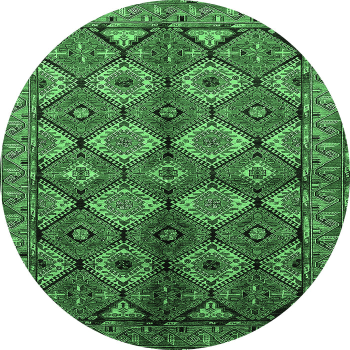 Round Machine Washable Oriental Emerald Green Industrial Area Rugs, wshurb1149emgrn