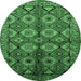 Round Machine Washable Oriental Emerald Green Industrial Area Rugs, wshurb1149emgrn