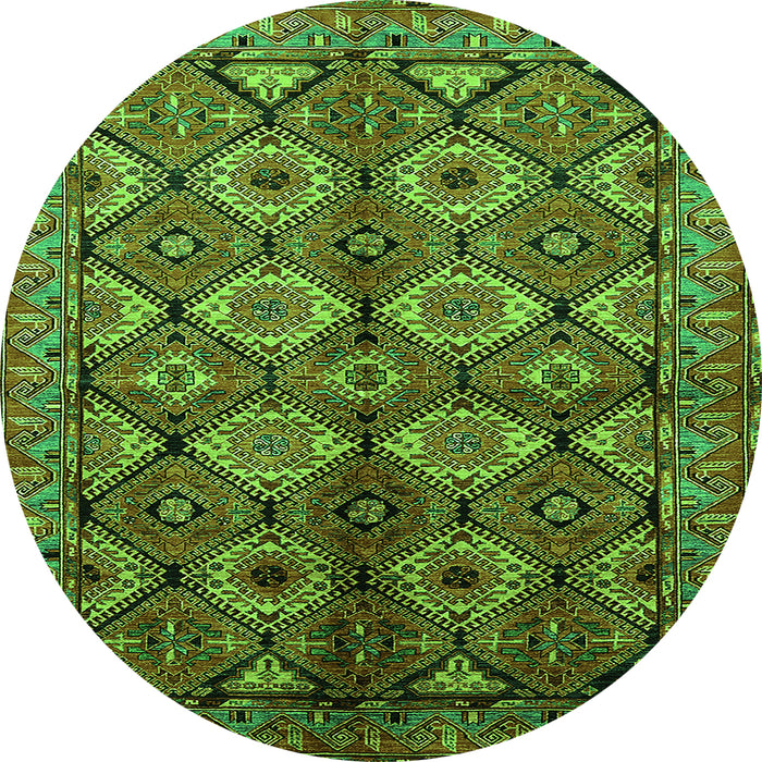 Round Machine Washable Oriental Green Industrial Area Rugs, wshurb1149grn