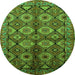 Round Machine Washable Oriental Green Industrial Area Rugs, wshurb1149grn