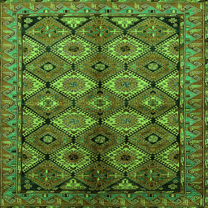 Square Machine Washable Oriental Green Industrial Area Rugs, wshurb1149grn