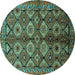 Round Oriental Turquoise Industrial Rug, urb1149turq