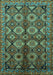 Machine Washable Oriental Turquoise Industrial Area Rugs, wshurb1149turq