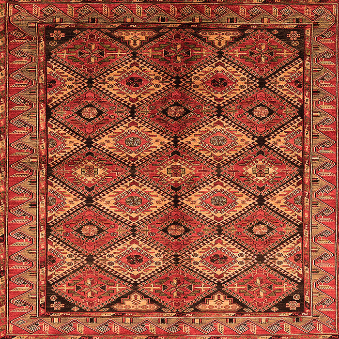Square Machine Washable Oriental Orange Industrial Area Rugs, wshurb1149org