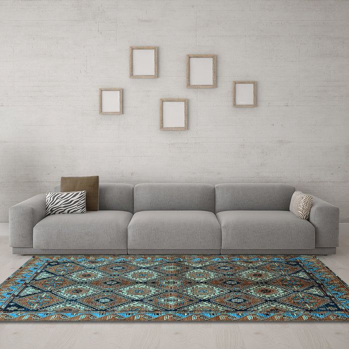 Machine Washable Oriental Light Blue Industrial Rug in a Living Room, wshurb1149lblu