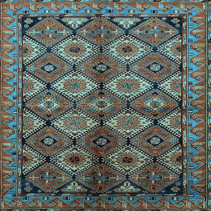 Square Machine Washable Oriental Light Blue Industrial Rug, wshurb1149lblu