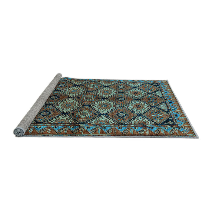 Sideview of Machine Washable Oriental Light Blue Industrial Rug, wshurb1149lblu