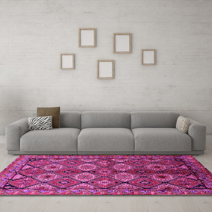 Machine Washable Oriental Pink Industrial Rug in a Living Room, wshurb1149pnk
