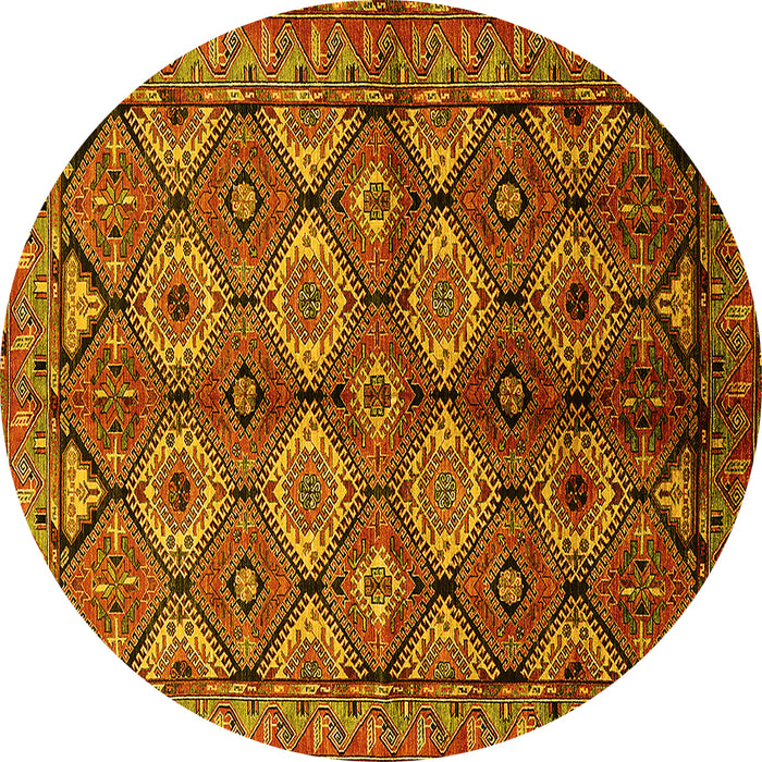 Round Machine Washable Oriental Yellow Industrial Rug, wshurb1149yw