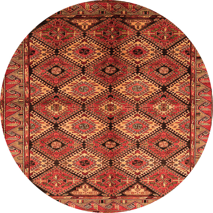Round Machine Washable Oriental Orange Industrial Area Rugs, wshurb1149org