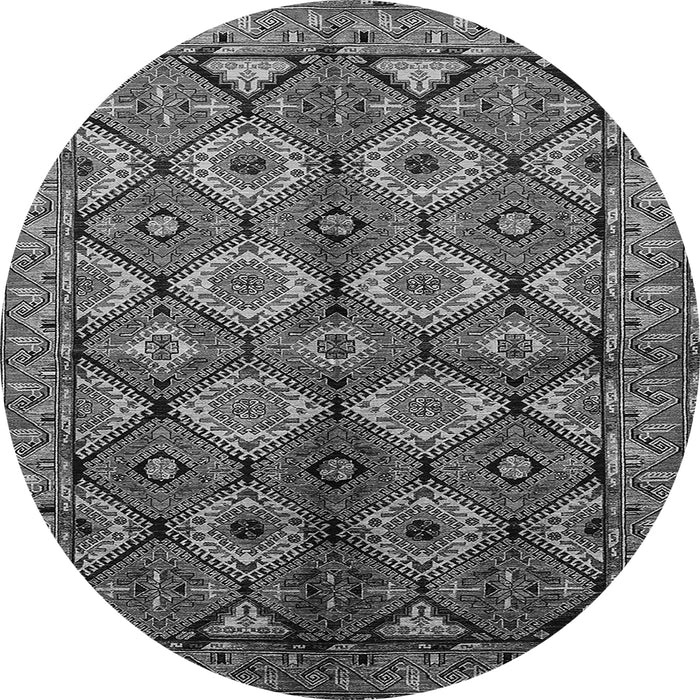 Round Machine Washable Oriental Gray Industrial Rug, wshurb1149gry