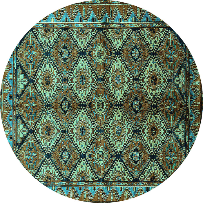 Round Machine Washable Oriental Turquoise Industrial Area Rugs, wshurb1149turq