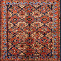 Square Mid-Century Modern Cranberry Red Oriental Rug, urb1149