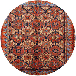 Round Mid-Century Modern Cranberry Red Oriental Rug, urb1149