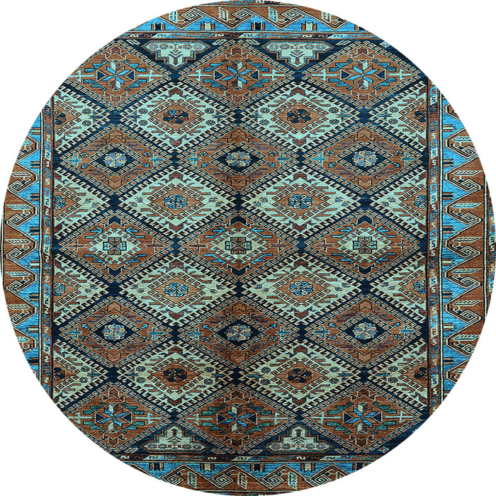 Round Machine Washable Oriental Light Blue Industrial Rug, wshurb1149lblu