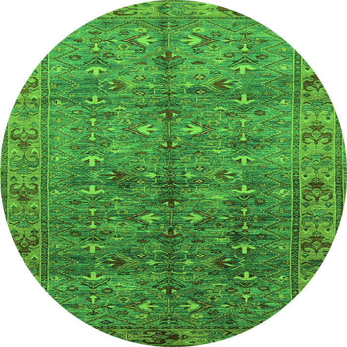 Round Machine Washable Oriental Green Industrial Area Rugs, wshurb1150grn
