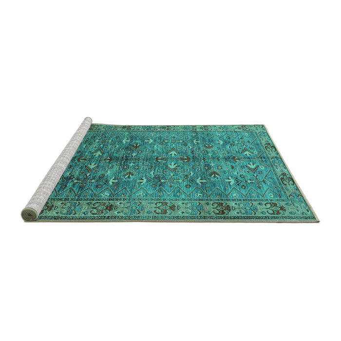 Sideview of Machine Washable Oriental Turquoise Industrial Area Rugs, wshurb1150turq