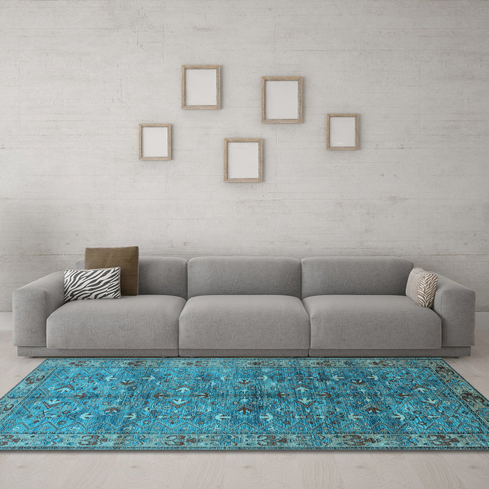 Machine Washable Oriental Light Blue Industrial Rug in a Living Room, wshurb1150lblu