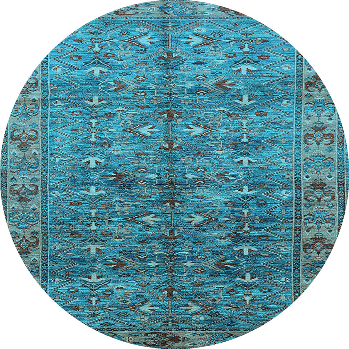 Round Machine Washable Oriental Light Blue Industrial Rug, wshurb1150lblu