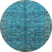 Round Machine Washable Oriental Light Blue Industrial Rug, wshurb1150lblu