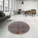 Round Mid-Century Modern Maroon Purple Oriental Rug in a Office, urb1150