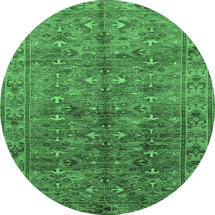 Round Machine Washable Oriental Emerald Green Industrial Area Rugs, wshurb1150emgrn