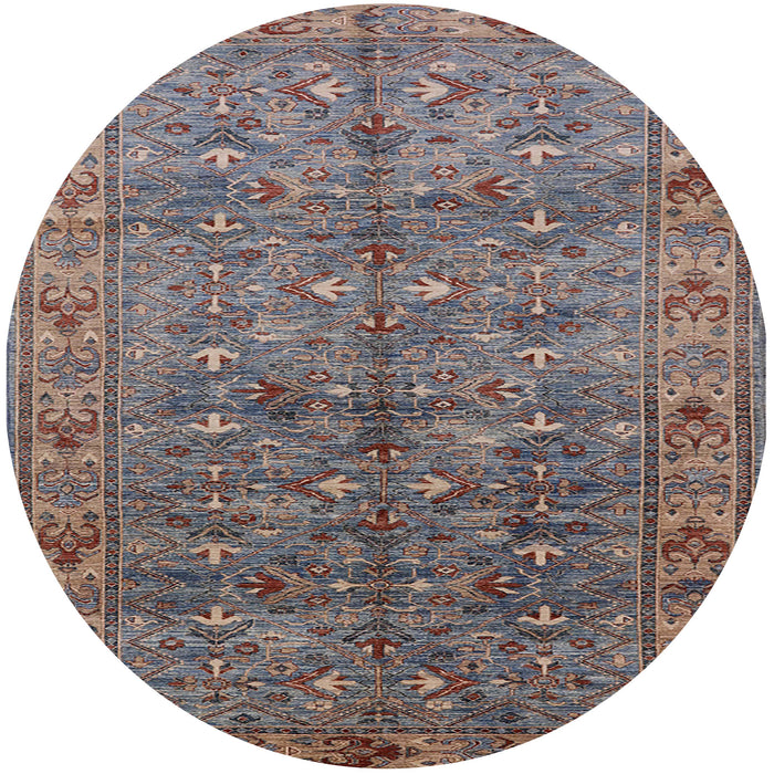 Round Mid-Century Modern Maroon Purple Oriental Rug, urb1150