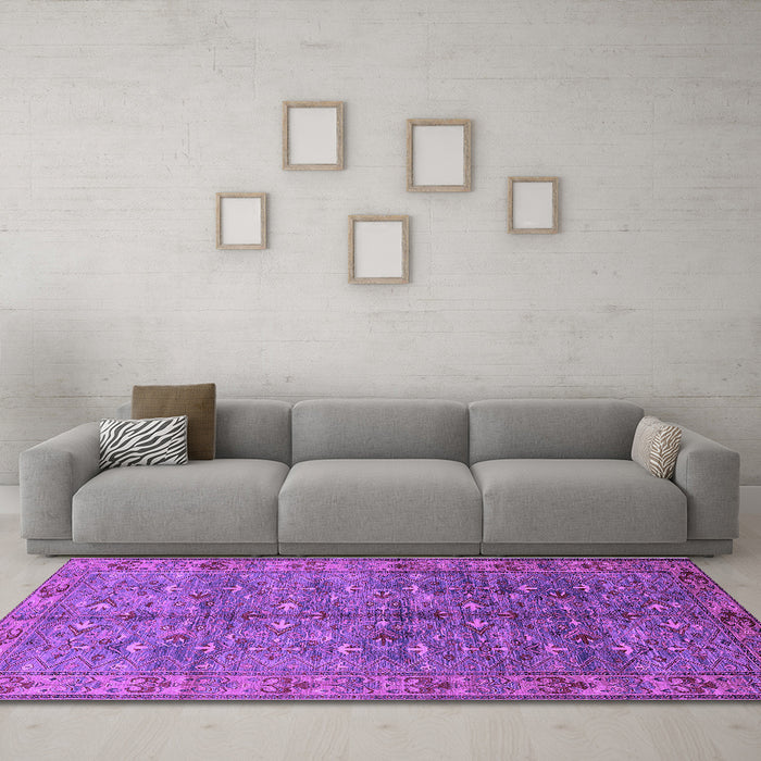 Machine Washable Oriental Purple Industrial Area Rugs in a Living Room, wshurb1150pur
