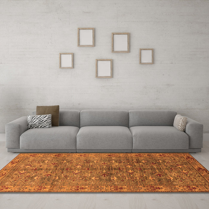 Machine Washable Oriental Orange Industrial Area Rugs in a Living Room, wshurb1150org