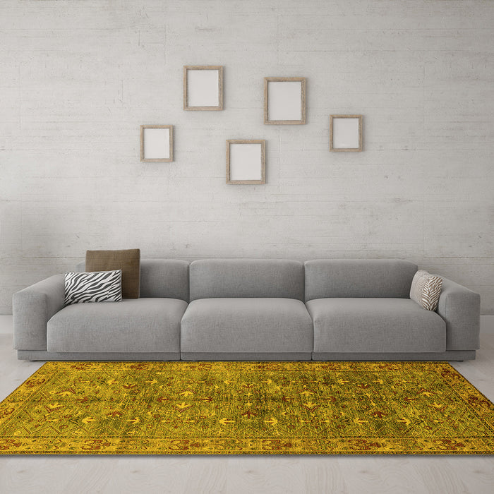 Machine Washable Oriental Yellow Industrial Rug in a Living Room, wshurb1150yw