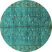 Round Oriental Turquoise Industrial Rug, urb1150turq