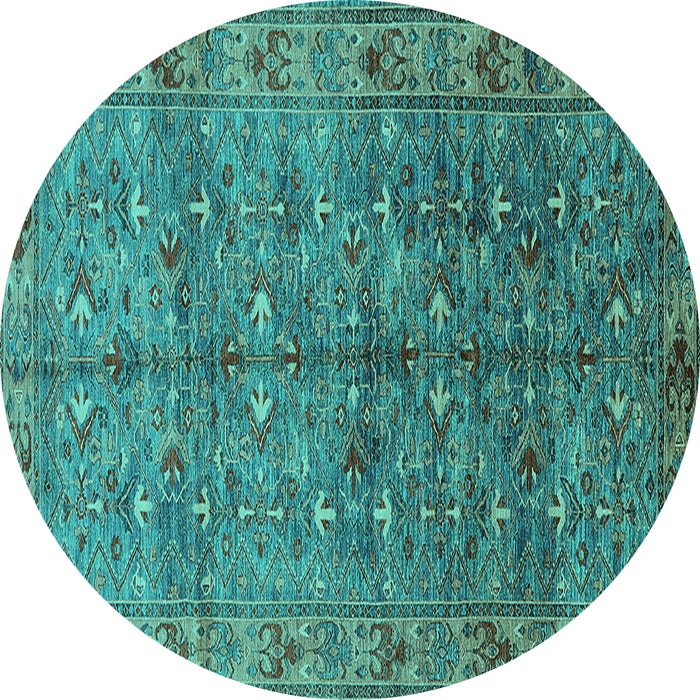 Round Machine Washable Oriental Turquoise Industrial Area Rugs, wshurb1150turq