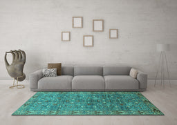 Machine Washable Oriental Turquoise Industrial Area Rugs in a Living Room,, wshurb1150turq