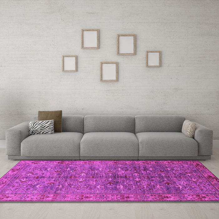 Machine Washable Oriental Pink Industrial Rug in a Living Room, wshurb1150pnk
