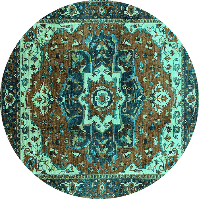 Round Machine Washable Oriental Turquoise Industrial Area Rugs, wshurb1151turq