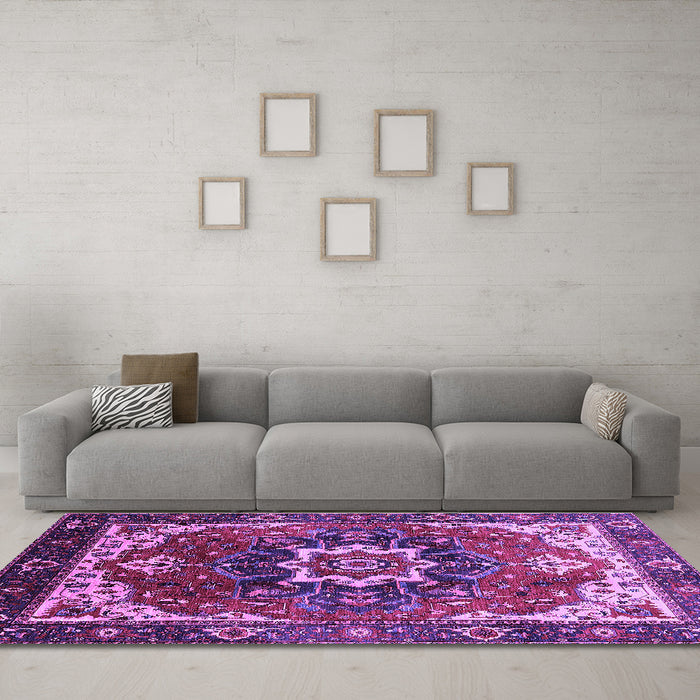 Machine Washable Oriental Purple Industrial Area Rugs in a Living Room, wshurb1151pur