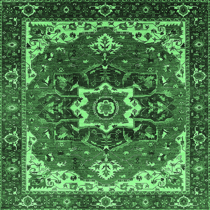 Square Machine Washable Oriental Emerald Green Industrial Area Rugs, wshurb1151emgrn