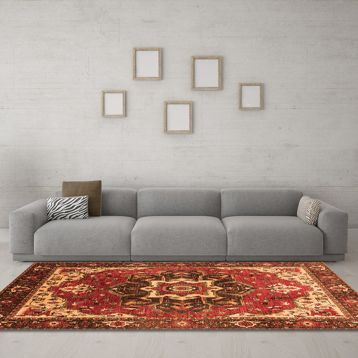 Machine Washable Oriental Orange Industrial Area Rugs in a Living Room, wshurb1151org