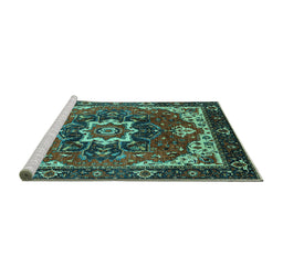 Sideview of Machine Washable Oriental Turquoise Industrial Area Rugs, wshurb1151turq