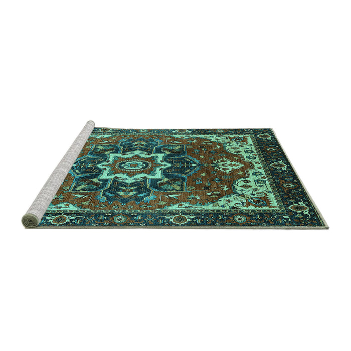 Sideview of Machine Washable Oriental Turquoise Industrial Area Rugs, wshurb1151turq