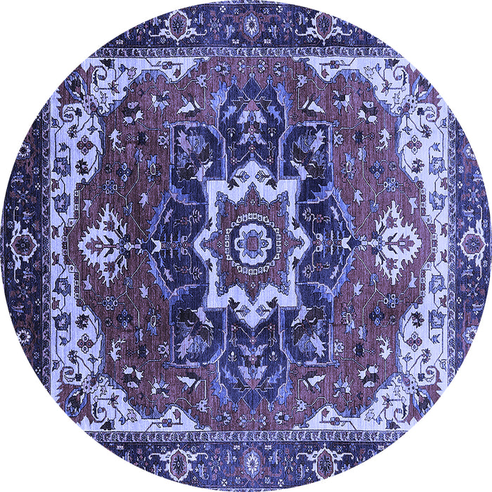 Round Machine Washable Oriental Blue Industrial Rug, wshurb1151blu
