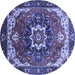 Round Machine Washable Oriental Blue Industrial Rug, wshurb1151blu