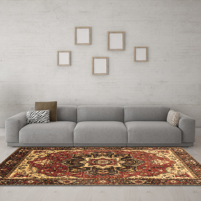 Machine Washable Oriental Brown Industrial Rug in a Living Room,, wshurb1151brn